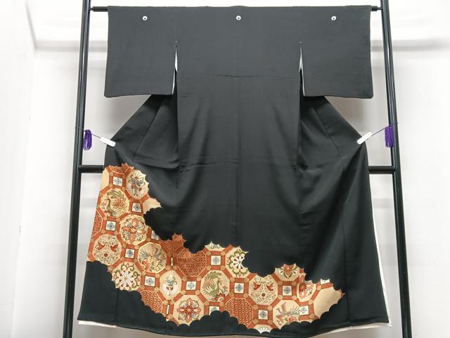 平和屋着物■豪華黒留袖　駒刺繍　花鳥文　正絹　逸品　CABG6579xe