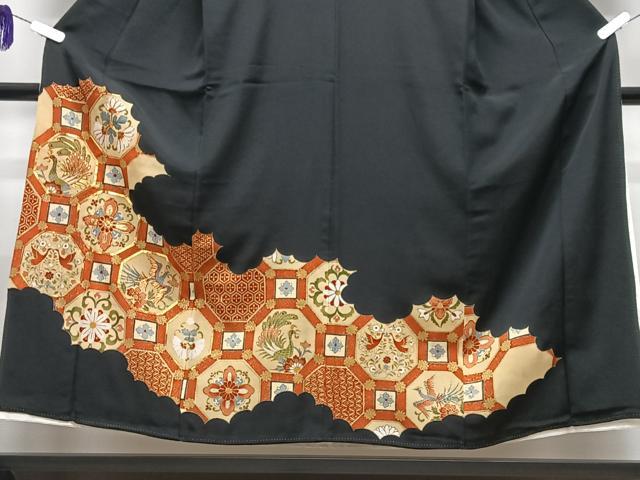 平和屋着物■豪華黒留袖　駒刺繍　花鳥文　正絹　逸品　CABG6579xe