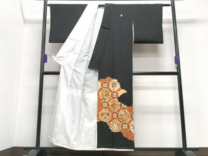 平和屋着物■豪華黒留袖　駒刺繍　花鳥文　正絹　逸品　CABG6579xe