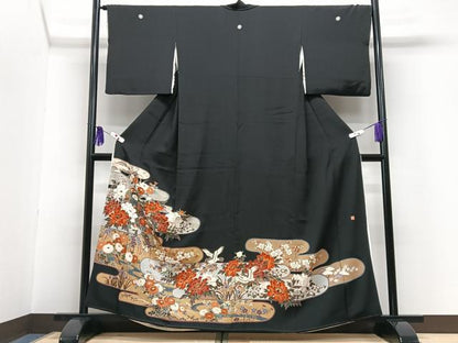 平和屋着物■豪華黒留袖 作家物 花鳥文 正絹 逸品 CABG6580xe