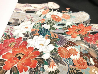 平和屋着物■豪華黒留袖 作家物 花鳥文 正絹 逸品 CABG6580xe