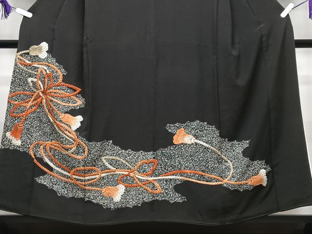 平和屋着物■豪華黒留袖　刺繍　結び紐　たたき染め　正絹　逸品　CABG6595xe