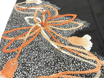 平和屋着物■豪華黒留袖　刺繍　結び紐　たたき染め　正絹　逸品　CABG6595xe