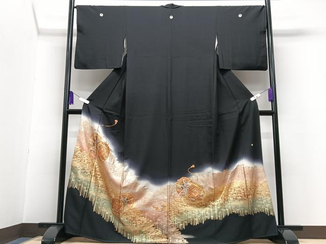 平和屋着物■豪華黒留袖　作家物　花鼓笹竹文　暈し染め　金彩　正絹　逸品　CABG6598xe