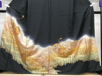 平和屋着物■豪華黒留袖　作家物　花鼓笹竹文　暈し染め　金彩　正絹　逸品　CABG6598xe