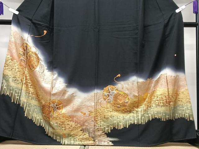平和屋着物■豪華黒留袖　作家物　花鼓笹竹文　暈し染め　金彩　正絹　逸品　CABG6598xe