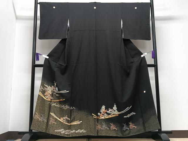 平和屋着物■豪華黒留袖 作家物 駒刺繍 宝船 暈し染め 金彩 正絹 逸品 CABG6612xe