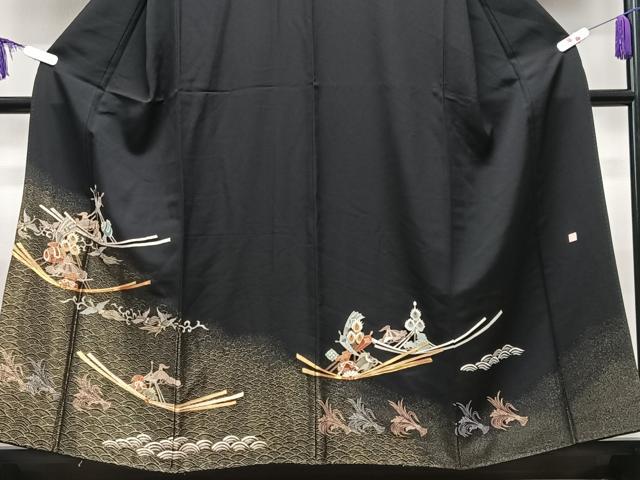 平和屋着物■豪華黒留袖 作家物 駒刺繍 宝船 暈し染め 金彩 正絹 逸品 CABG6612xe