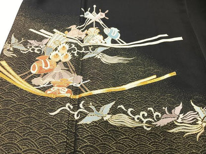 平和屋着物■豪華黒留袖 作家物 駒刺繍 宝船 暈し染め 金彩 正絹 逸品 CABG6612xe