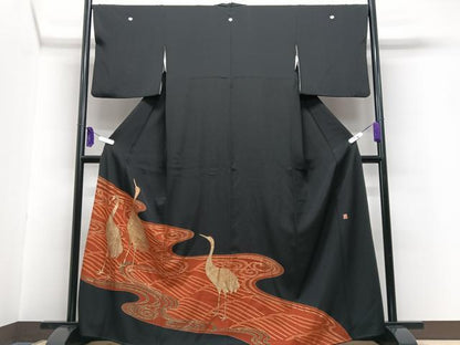 平和屋着物■豪華黒留袖　作家物　立波群鶴文　金彩　正絹　逸品　CABG6613xe