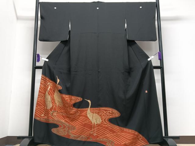 平和屋着物■豪華黒留袖　作家物　立波群鶴文　金彩　正絹　逸品　CABG6613xe