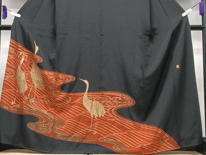 平和屋着物■豪華黒留袖　作家物　立波群鶴文　金彩　正絹　逸品　CABG6613xe