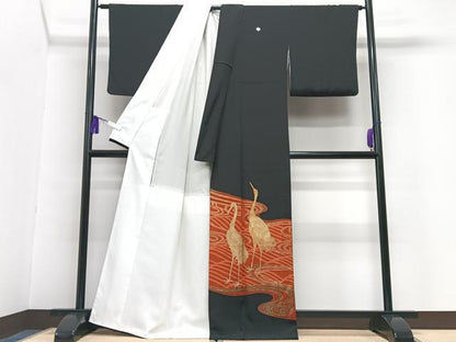 平和屋着物■豪華黒留袖　作家物　立波群鶴文　金彩　正絹　逸品　CABG6613xe
