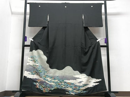 平和屋着物■豪華黒留袖　風景松文　正絹　逸品　CABG6616xe