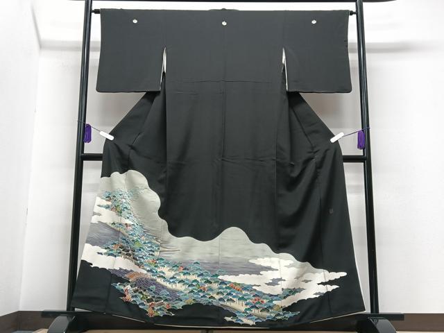 平和屋着物■豪華黒留袖　風景松文　正絹　逸品　CABG6616xe