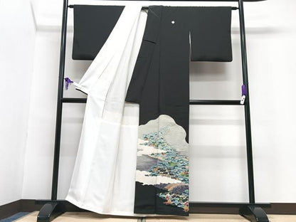 平和屋着物■豪華黒留袖　風景松文　正絹　逸品　CABG6616xe
