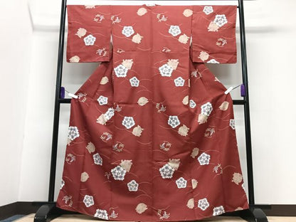 平和屋着物■小紋　芝草花丸文　洗える着物　CABG6620xe