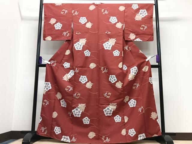 平和屋着物■小紋　芝草花丸文　洗える着物　CABG6620xe