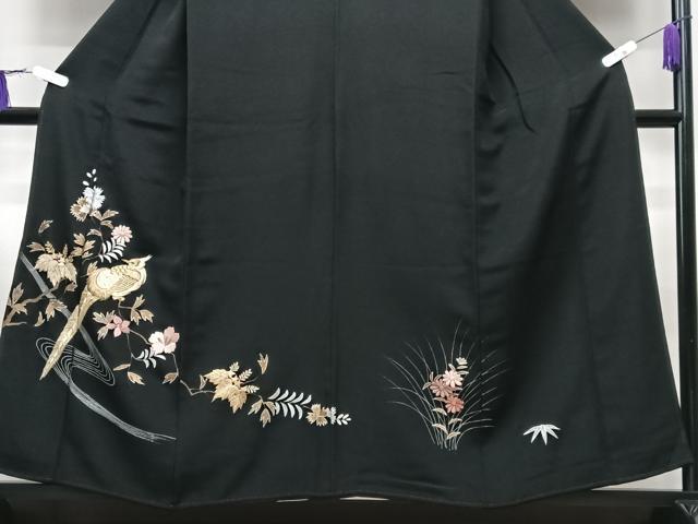 平和屋着物■豪華黒留袖　刺繍　流水花鳥文　金彩　正絹　逸品　CABG6628xe