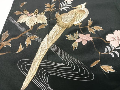 平和屋着物■豪華黒留袖　刺繍　流水花鳥文　金彩　正絹　逸品　CABG6628xe