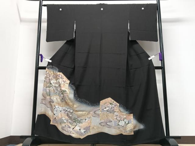 平和屋着物■豪華黒留袖　屏風花鳥文　暈し染め　金彩　正絹　逸品　CABG6629xe