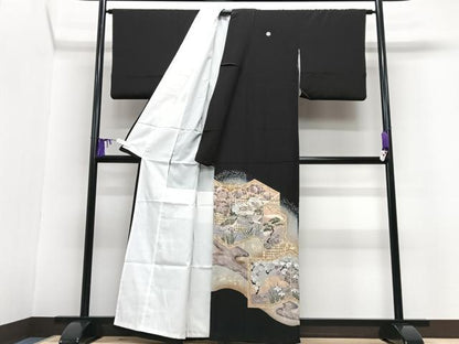 平和屋着物■豪華黒留袖　屏風花鳥文　暈し染め　金彩　正絹　逸品　CABG6629xe