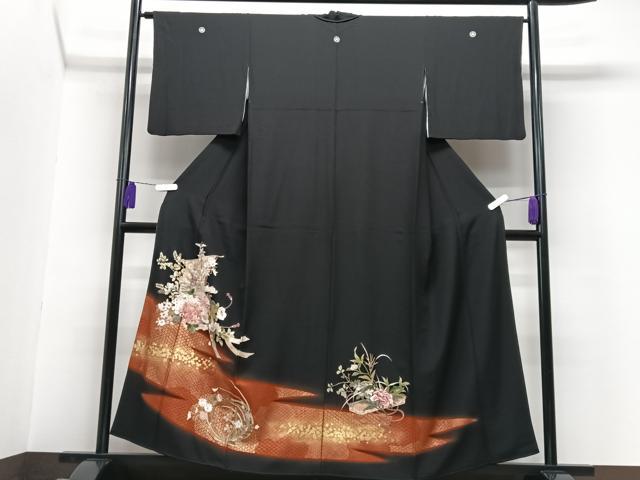 平和屋着物■豪華黒留袖　刺繍　几帳文箱花文　金彩　正絹　逸品　CABG6630xe