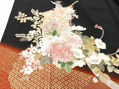 平和屋着物■豪華黒留袖　刺繍　几帳文箱花文　金彩　正絹　逸品　CABG6630xe