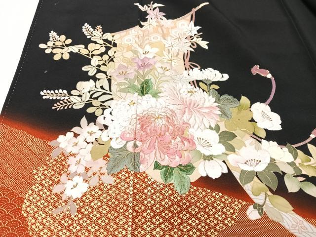 平和屋着物■豪華黒留袖　刺繍　几帳文箱花文　金彩　正絹　逸品　CABG6630xe