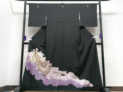 平和屋着物■豪華黒留袖　刺繍　孔雀文　金銀糸　正絹　逸品　CABG6631xe