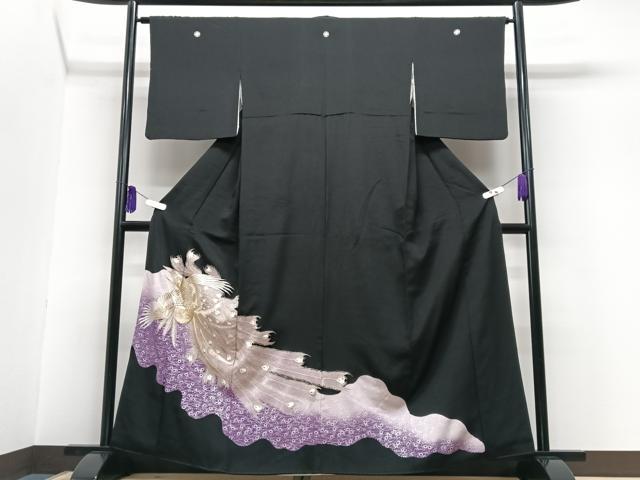 平和屋着物■豪華黒留袖　刺繍　孔雀文　金銀糸　正絹　逸品　CABG6631xe