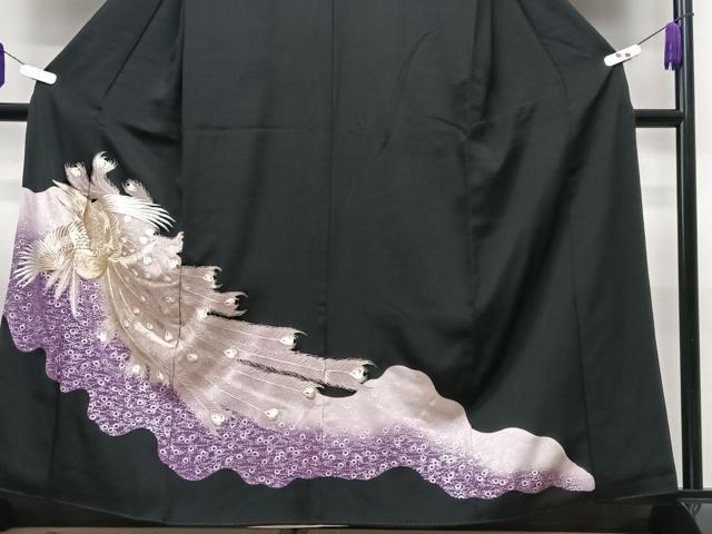 平和屋着物■豪華黒留袖　刺繍　孔雀文　金銀糸　正絹　逸品　CABG6631xe