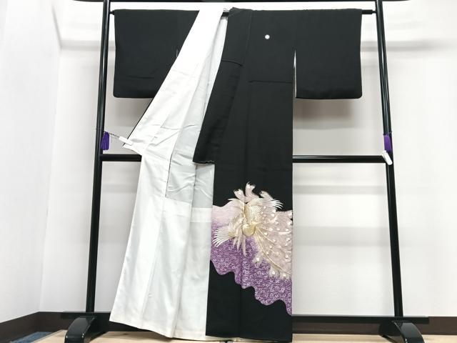 平和屋着物■豪華黒留袖　刺繍　孔雀文　金銀糸　正絹　逸品　CABG6631xe