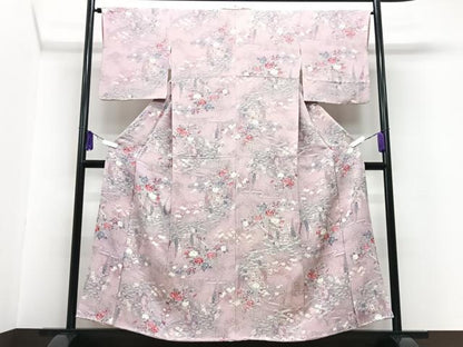 平和屋着物■上質な小紋　流水草花文　鬼しぼ縮緬　正絹　逸品　CABG6644xe