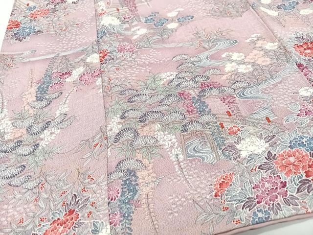 平和屋着物■上質な小紋　流水草花文　鬼しぼ縮緬　正絹　逸品　CABG6644xe