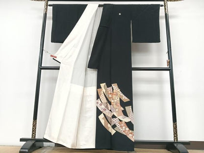 平和屋着物■豪華黒留袖　短冊吉祥花文　金彩　正絹　逸品　CABG6659xe