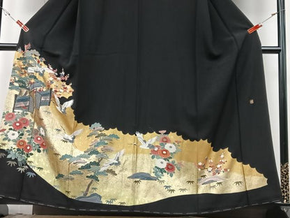 平和屋着物■豪華黒留袖　作家物　飛鶴花文　金彩　正絹　逸品　CABG6660xe