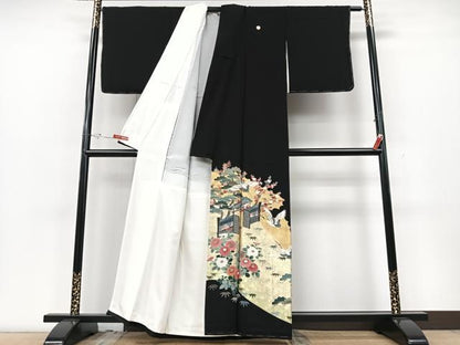 平和屋着物■豪華黒留袖　作家物　飛鶴花文　金彩　正絹　逸品　CABG6660xe