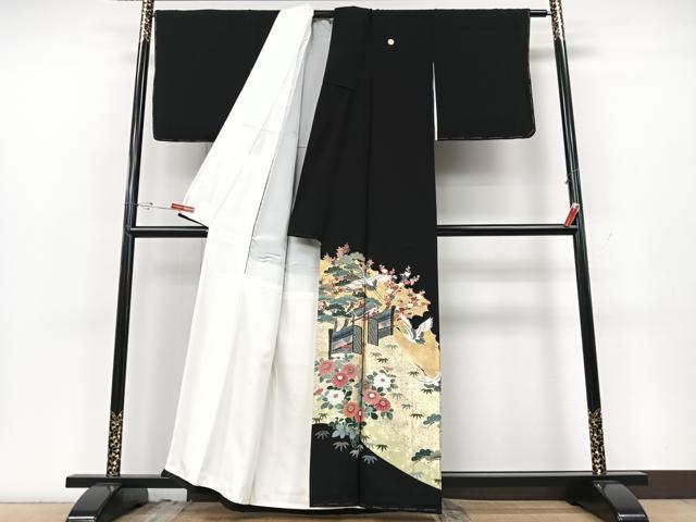 平和屋着物■豪華黒留袖　作家物　飛鶴花文　金彩　正絹　逸品　CABG6660xe