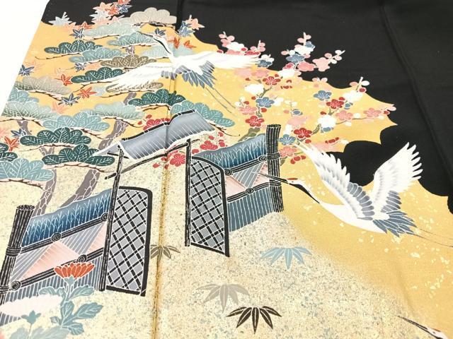 平和屋着物■豪華黒留袖　作家物　飛鶴花文　金彩　正絹　逸品　CABG6660xe