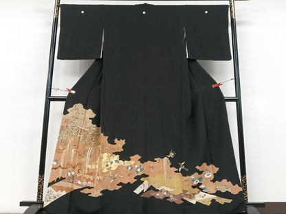 平和屋着物■豪華黒留袖　作家物　飛鶴花文　正絹　逸品　CABG6663xe