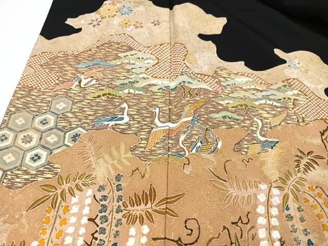 平和屋着物■豪華黒留袖　作家物　飛鶴花文　正絹　逸品　CABG6663xe