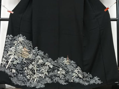 平和屋着物■豪華黒留袖　刺繍　風景文　金彩　正絹　逸品　CABG6664xe