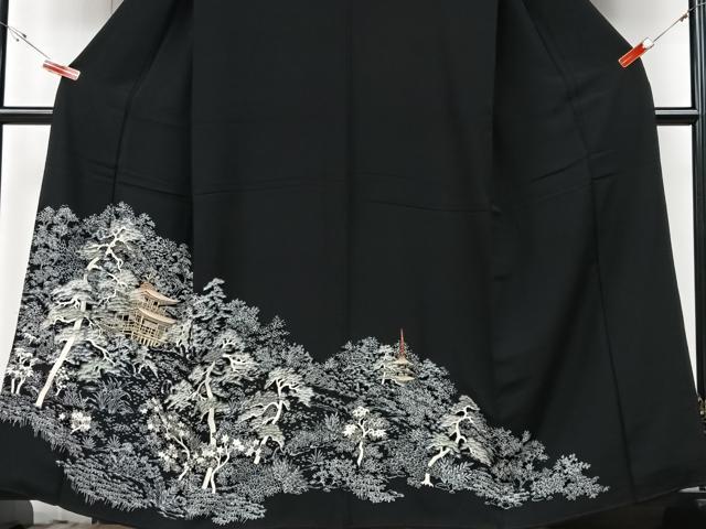 平和屋着物■豪華黒留袖　刺繍　風景文　金彩　正絹　逸品　CABG6664xe