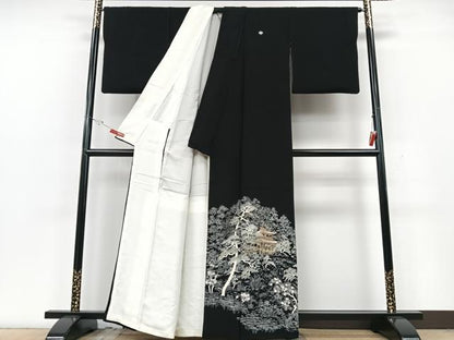 平和屋着物■豪華黒留袖　刺繍　風景文　金彩　正絹　逸品　CABG6664xe