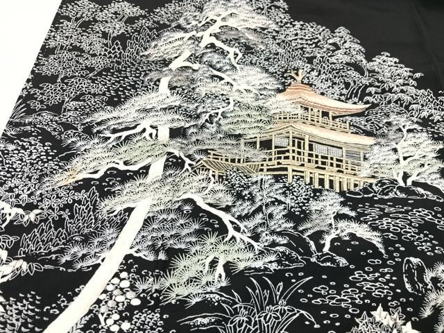 平和屋着物■豪華黒留袖　刺繍　風景文　金彩　正絹　逸品　CABG6664xe