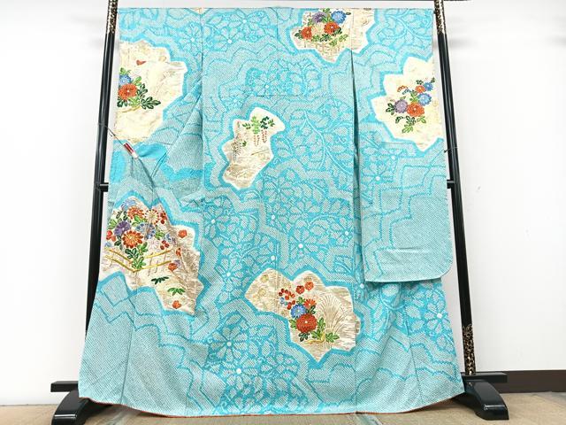平和屋着物■豪華振袖　駒刺繍　絞り　草花文　金彩　正絹　逸品　未使用　CABG6670xe