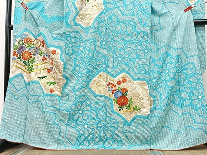 平和屋着物■豪華振袖　駒刺繍　絞り　草花文　金彩　正絹　逸品　未使用　CABG6670xe