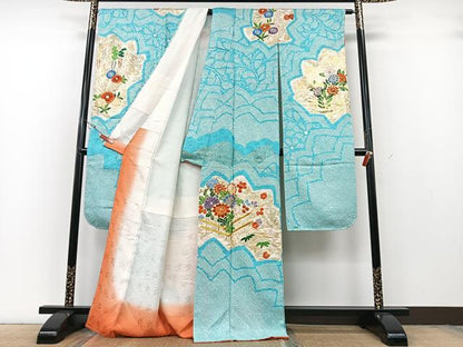平和屋着物■豪華振袖　駒刺繍　絞り　草花文　金彩　正絹　逸品　未使用　CABG6670xe