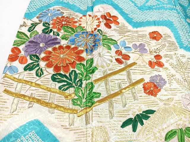 平和屋着物■豪華振袖　駒刺繍　絞り　草花文　金彩　正絹　逸品　未使用　CABG6670xe